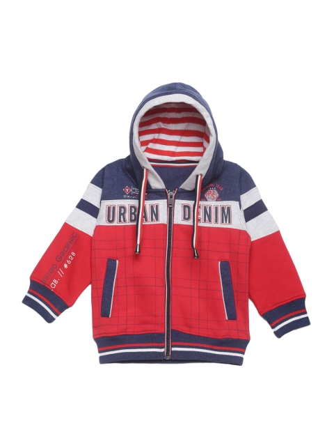 

FLENZA Boys Red & Grey Colourblocked Hooded Sweatshirt