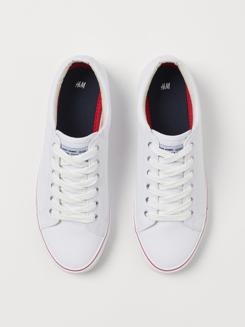 

H&M Men White Solid Canvas Trainers