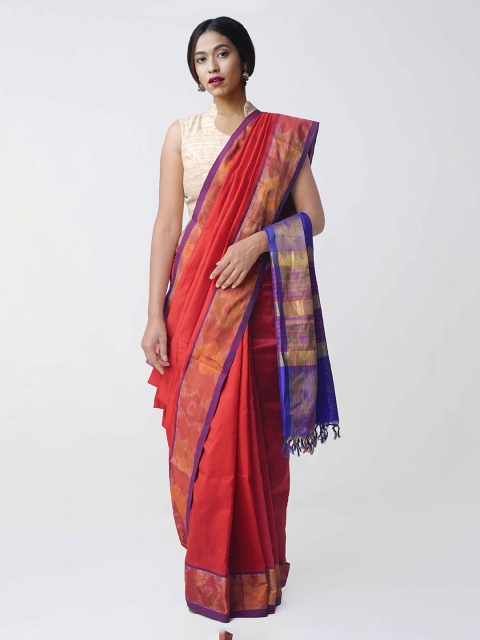 

Unnati Silks Red Silk Cotton Woven Design Kanjeevaram Saree