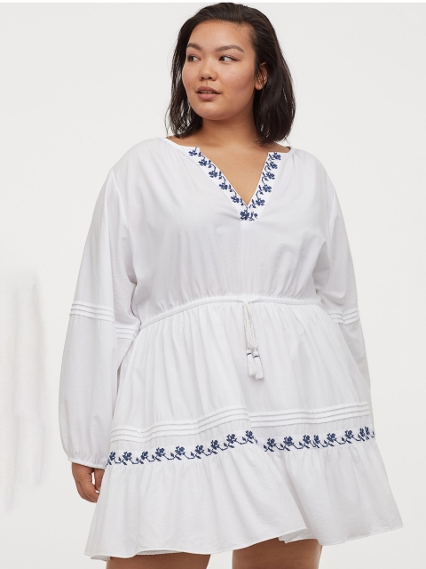 

H&M Women White Solid Fit and Flare Embroidered Dress
