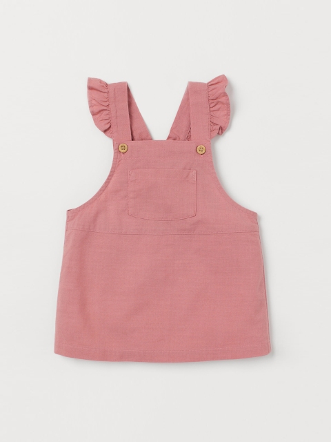 

H&M Girls Pink Solid Flounce-Trimmed Dungaree Dress