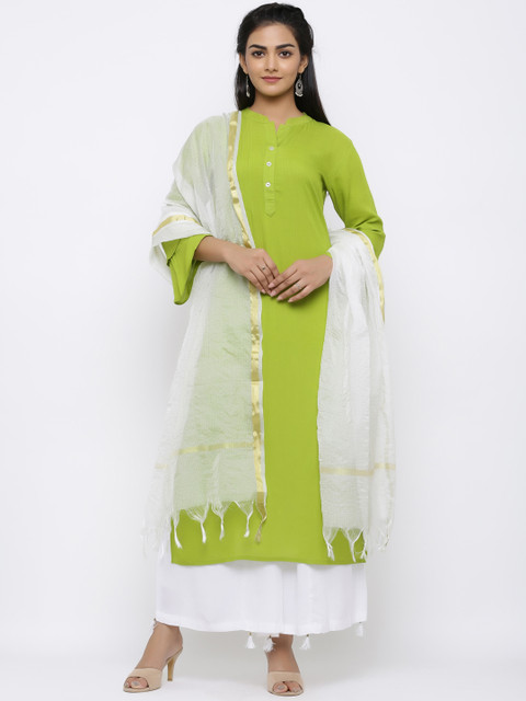

Indi INSIDE Women Fluorescent Green Solid Kurti with Palazzos & Dupatta