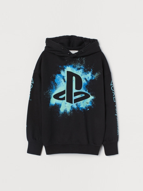 

H&M Boys Black & Blue Printed Hooded Sweatshirt