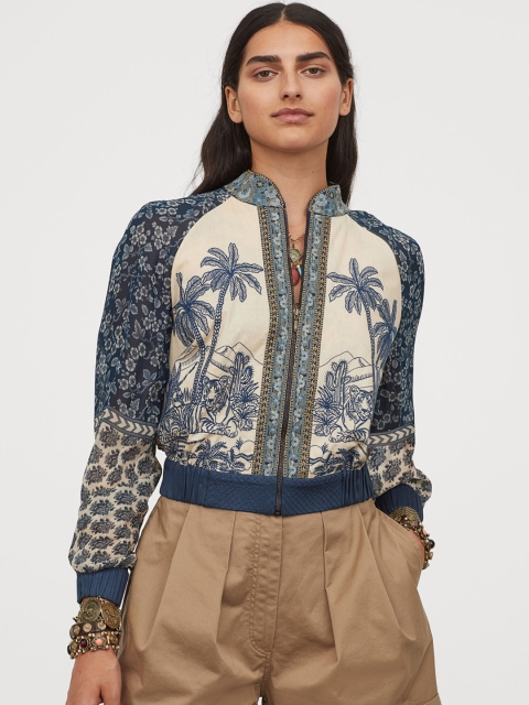 H&M Blue & Beige Printed Tailored Jacket