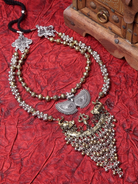 

Moedbuille Antique German Silver Brass-Plated Temple Tasselled Layered Necklace, Gold