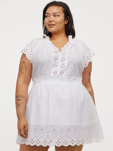 

H&M Plus Women White Embroidered Cotton Dress
