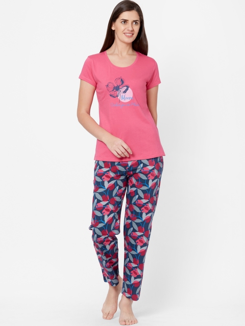

Juliet Women Pink & Navy Blue Printed Night Suit