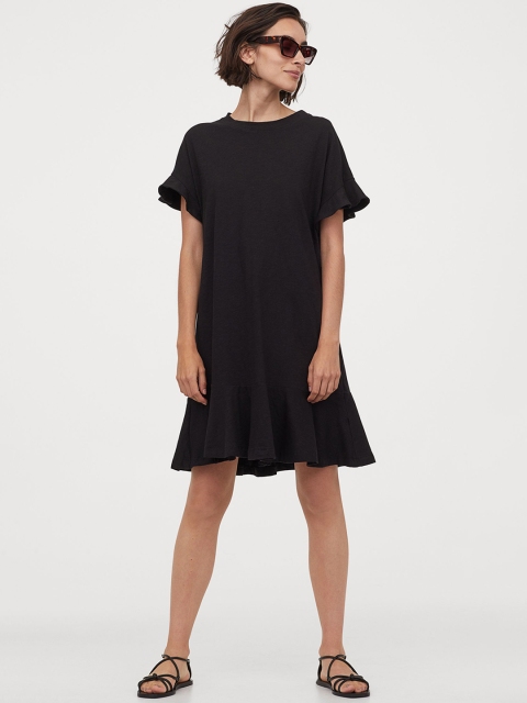

H&M Women Black Solid Slub Jersey T-shirt Dress