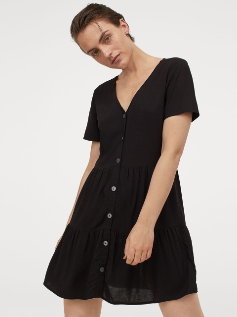 

H&M Women Black Solid Smocked Cotton Dress