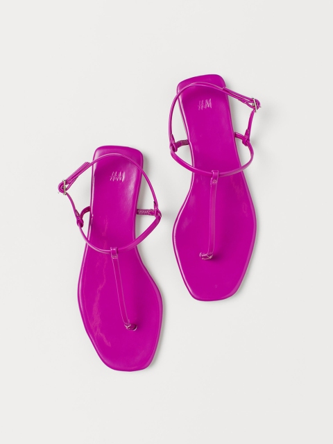 

H&M Women Purple Solid T-Strap Flats