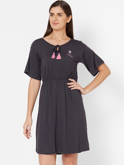 

Juliet Women Grey Solid Cotton Sleep Shirt