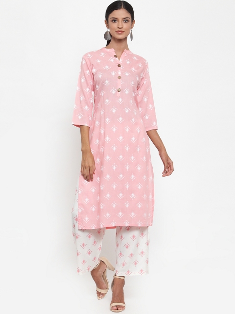 

ANAISA Women Pink & White Printed Kurta with Palazzos