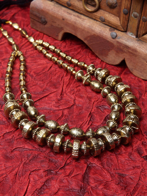 

Moedbuille Gold Toned Handcrafted Layered Antique Brass Plated Tribal Necklace