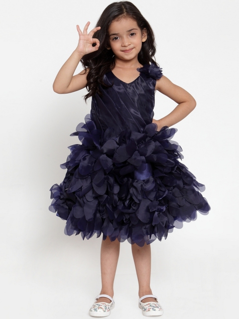 

Aarika Girls Navy Blue Self Design Fit and Flare Dress