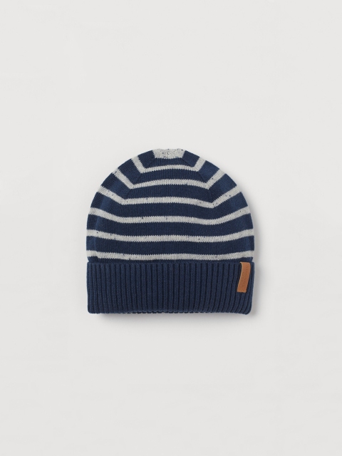 

H&M Boys Navy Blue & White Striped Fine-Knit Cotton Hat