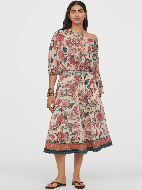 

H&M Women Multicoloured Floral Print Bell-shaped Chiffon Skirt, Multi