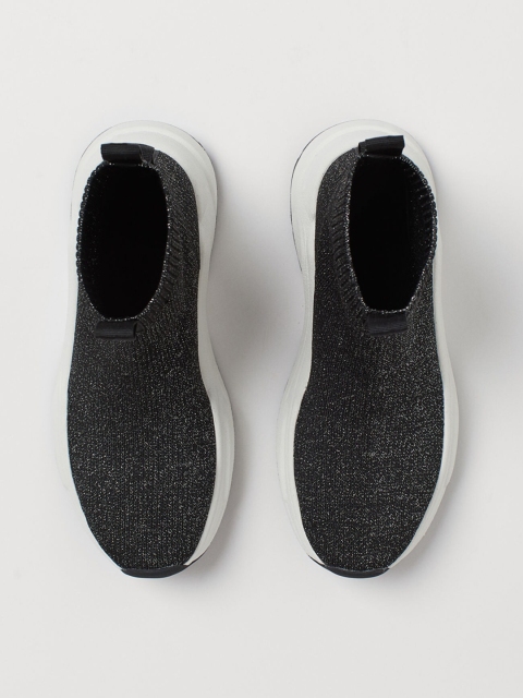 

H&M Girls Black Woven Design High-Top Full Fashioned Slip-On Sneakers