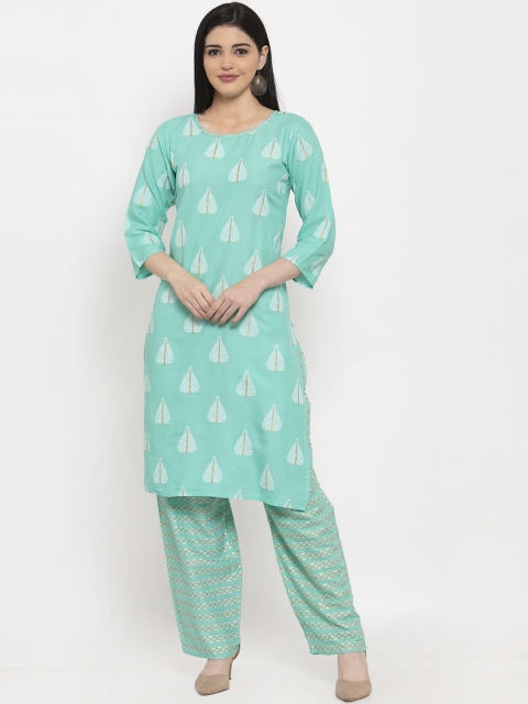 

ANAISA Women Sea Green & Off-White Printed Kurti with Palazzos