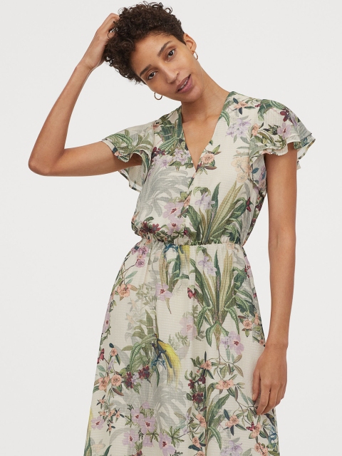 

H&M Women White Floral Print Tie-detail Maxi Sustainable Dress