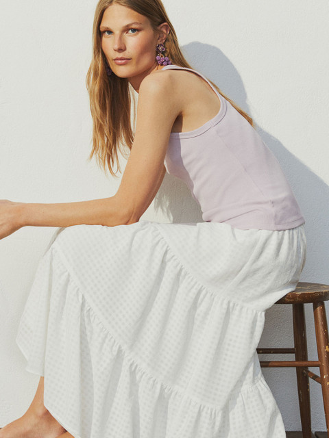 

H&M Women White Self Design Wide Tiered Skirt