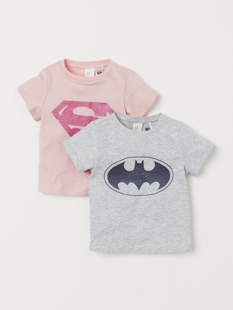 

H&M Girls Multicoloured 2-Pack Superhero Printed T-shirts, Multi