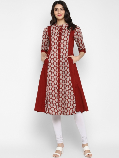 

Teal19 Women Maroon & Beige Printed A-Line Kurta