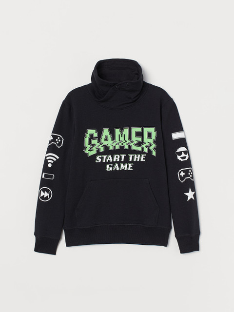 

H&M Boys Black & White Printed Funnel-Collar Sweatshirt