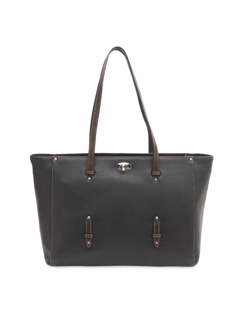 

Da Milano Black Solid Leather Tote Bag