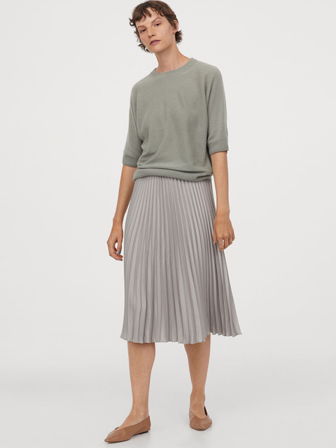 

H&M Women Grey Solid Accordion Pleated Skirt