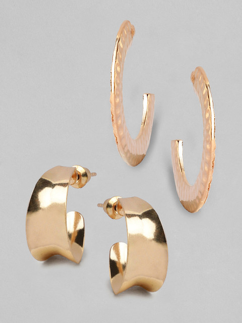 

TOKYO TALKIES Set of 2 Gold-Plated Handcrafted Classic Half Hoop Earrings