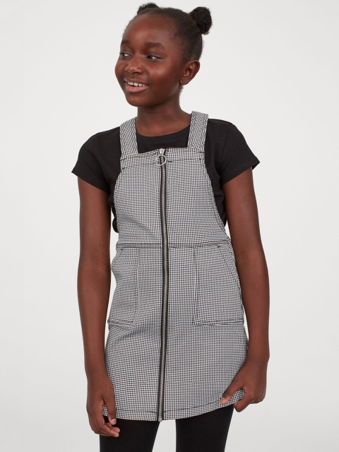 

H&M Girls Black & White Checked Cotton Twill Dungaree Dress