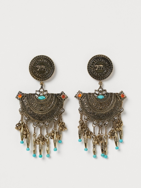 

H&M Bronze-Toned Crescent Shaped Drop Earrings