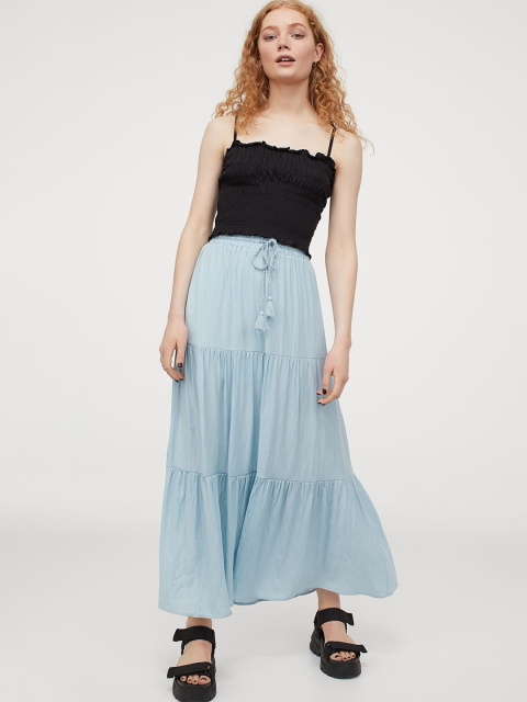 

H&M Women Blue Solid Tiered Maxi Skirt