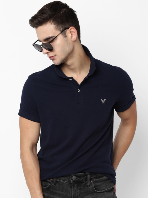 

AMERICAN EAGLE OUTFITTERS Men Navy Blue Solid Polo Collar T-shirt