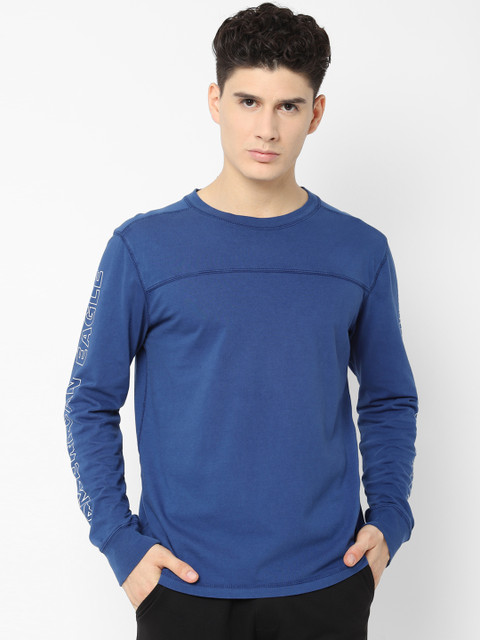 

AMERICAN EAGLE OUTFITTERS Men Navy Blue Solid Round Neck T-shirt