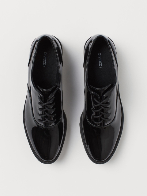 

H&M Women Black Solid Patent Platform Derby Shoes