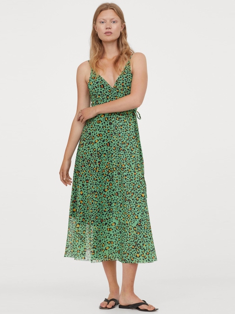 

H&M Women Green Printed Midi Wrap Dress