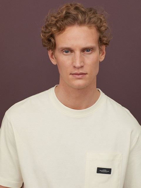 

H&M Men Off-White Solid Cotton T-shirt