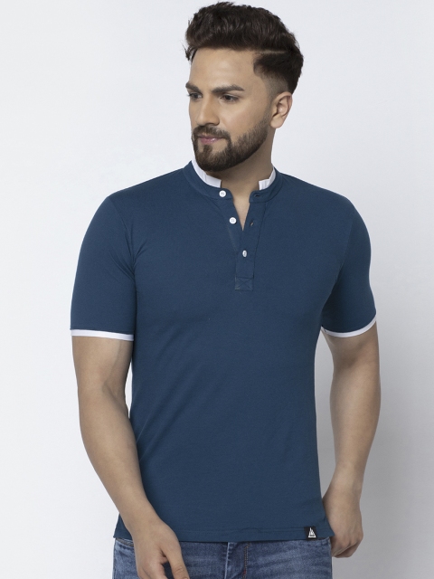 

Aesthetic Bodies Men Navy Blue Solid Mandarin Collar Slim Fit T-shirt