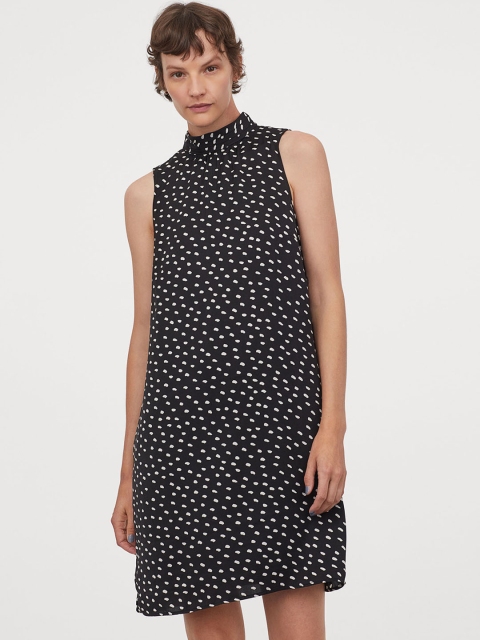 

H&M Women Black & White Printed A-Line Satin Dress