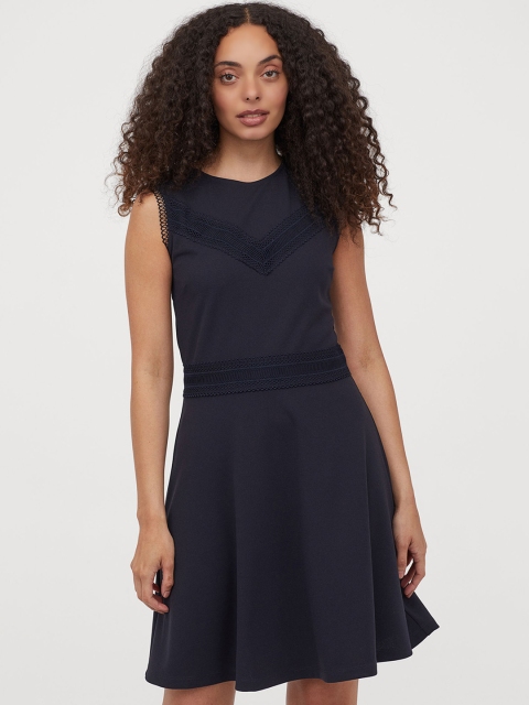 

H&M Women Navy Blue Solid Lace-Trimmed Dress