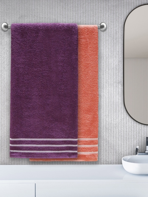 

Trident Set Of 2 Purple & Orange Solid 380 GSM Bath Towel