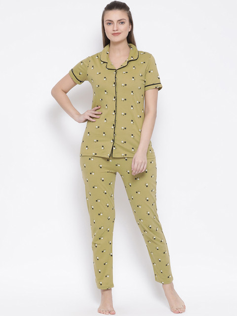 

Kanvin Women Olive Green Printed Night Suit