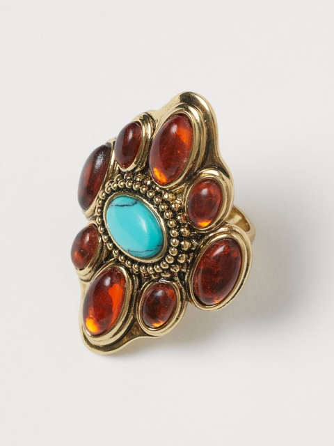 

H&M Women Mustard Yellow & Turquoise Blue Large Ring
