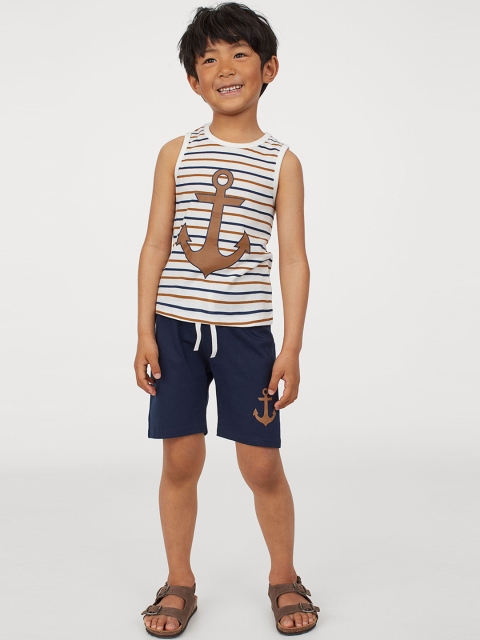 

H&M Boys White & Navy Blue Striped T-shirt with Shorts