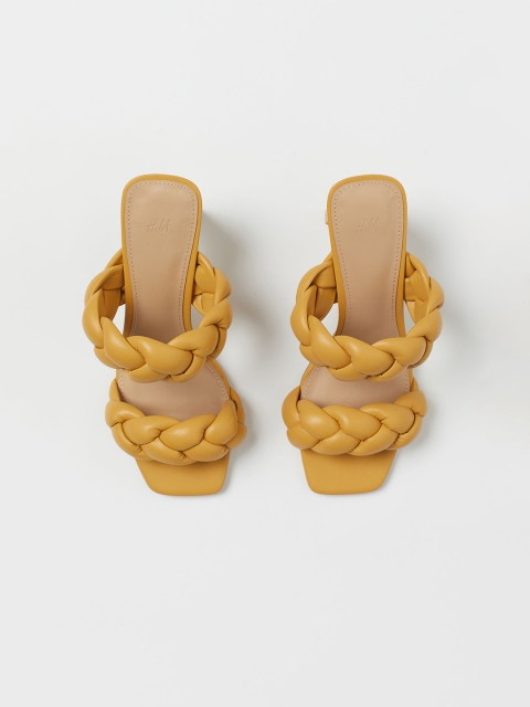 

H&M Mustard Yellow Woven Design Block Heels