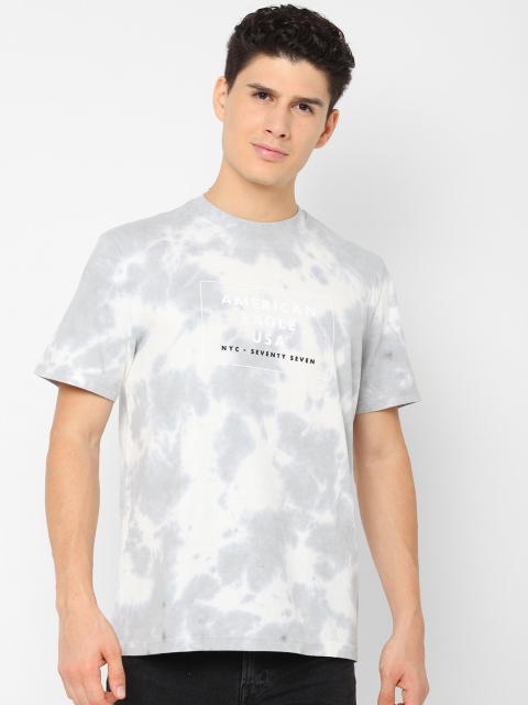 

AMERICAN EAGLE OUTFITTERS Men White & Grey Dyed Round Neck T-shirt