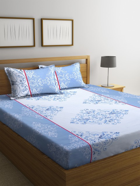 

NEUDIS Blue Floral 210 TC Cotton 1 Queen Bedsheet with 2 Pillow Covers