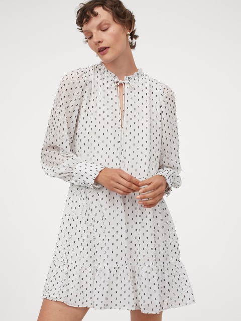 

H&M Women White Printed Wide Chiffon Dress