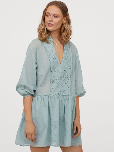 

H&M Turquoise Blue Embroidered Cotton tunic
